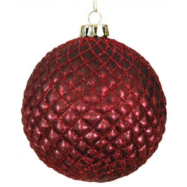 Χριστουγεννιάτικη Γυάλινη Μπάλα Κόκκινη, με Ανάγλυφους Ρόμβους (10cm)
